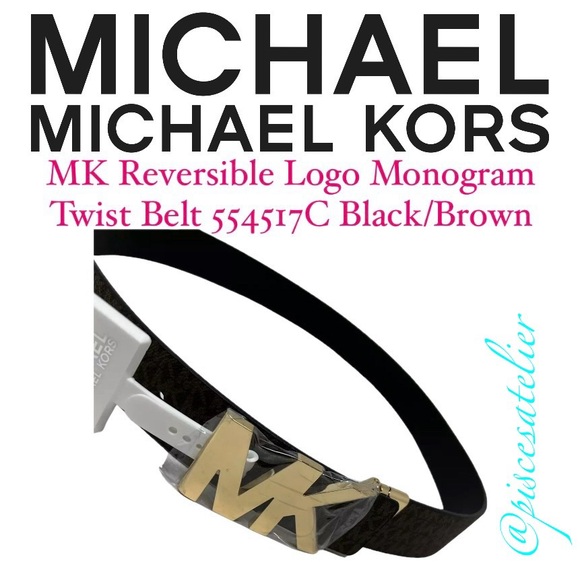 MICHAEL Michael Kors Black/Brown MK Logo Monogram Twist Reversible Belt 554517C - Picture 14 of 16